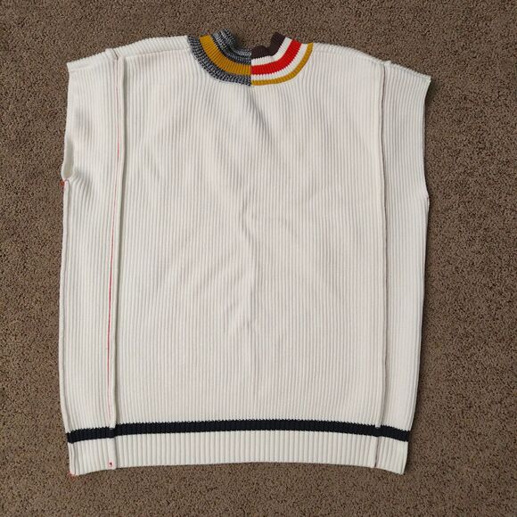 Nonsense V-Neck Vest Unisex OS Off White Multi-Stripe Collegiate Ribbed‎ Knit - Picture 3 of 9